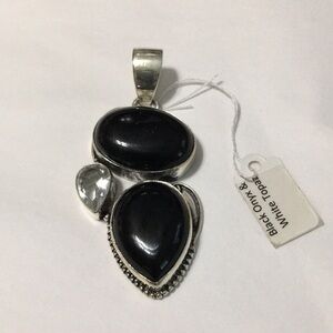 BLACK onyx & White Topaz Pendant